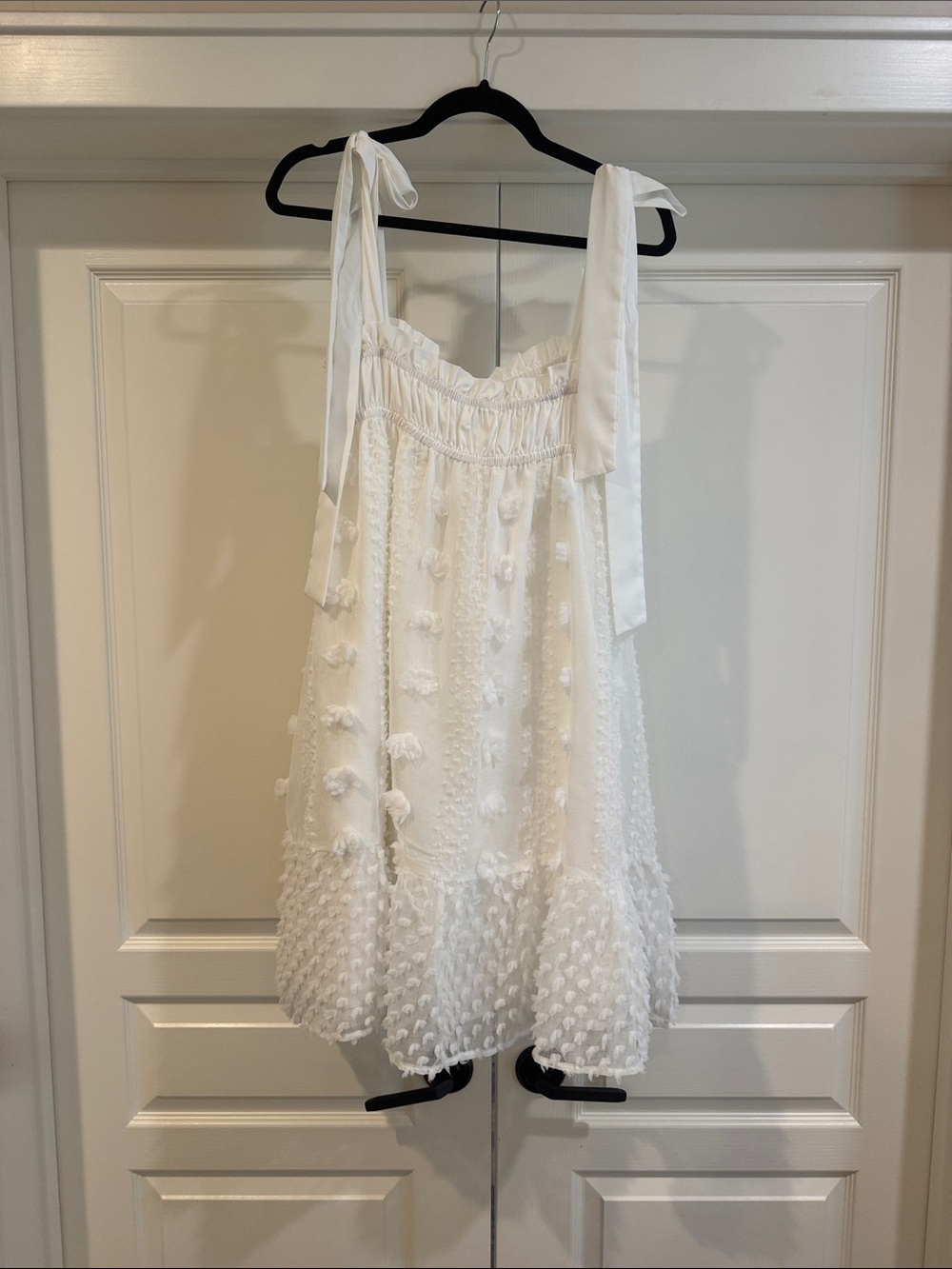 Women’s White Pom-Trim Tie-Strap Dress